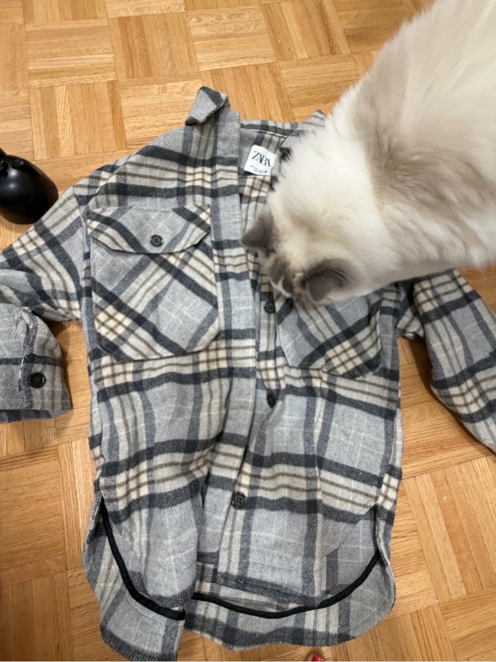 Zara Grey and Cream Plaid Button-Up Shirt Jacket - Picture 3 of 3